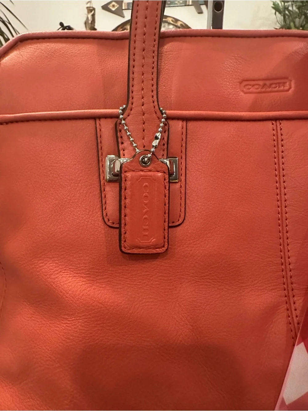Coach #267 Taylor Alexis Coral-Orange Leather Tote Carryall